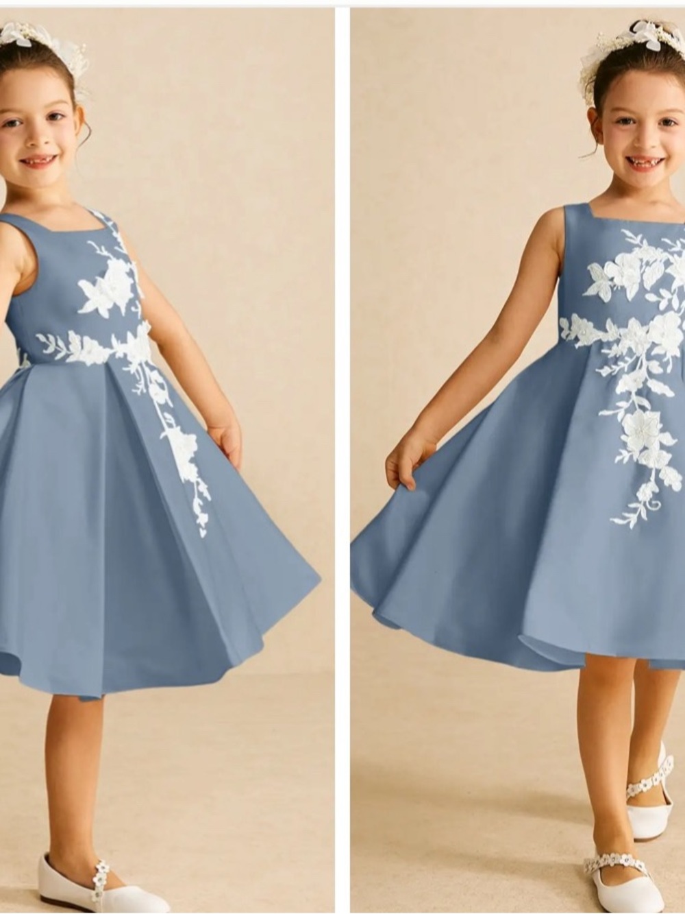 Azazie Dusty Blue Dress with White Floral Appliqué